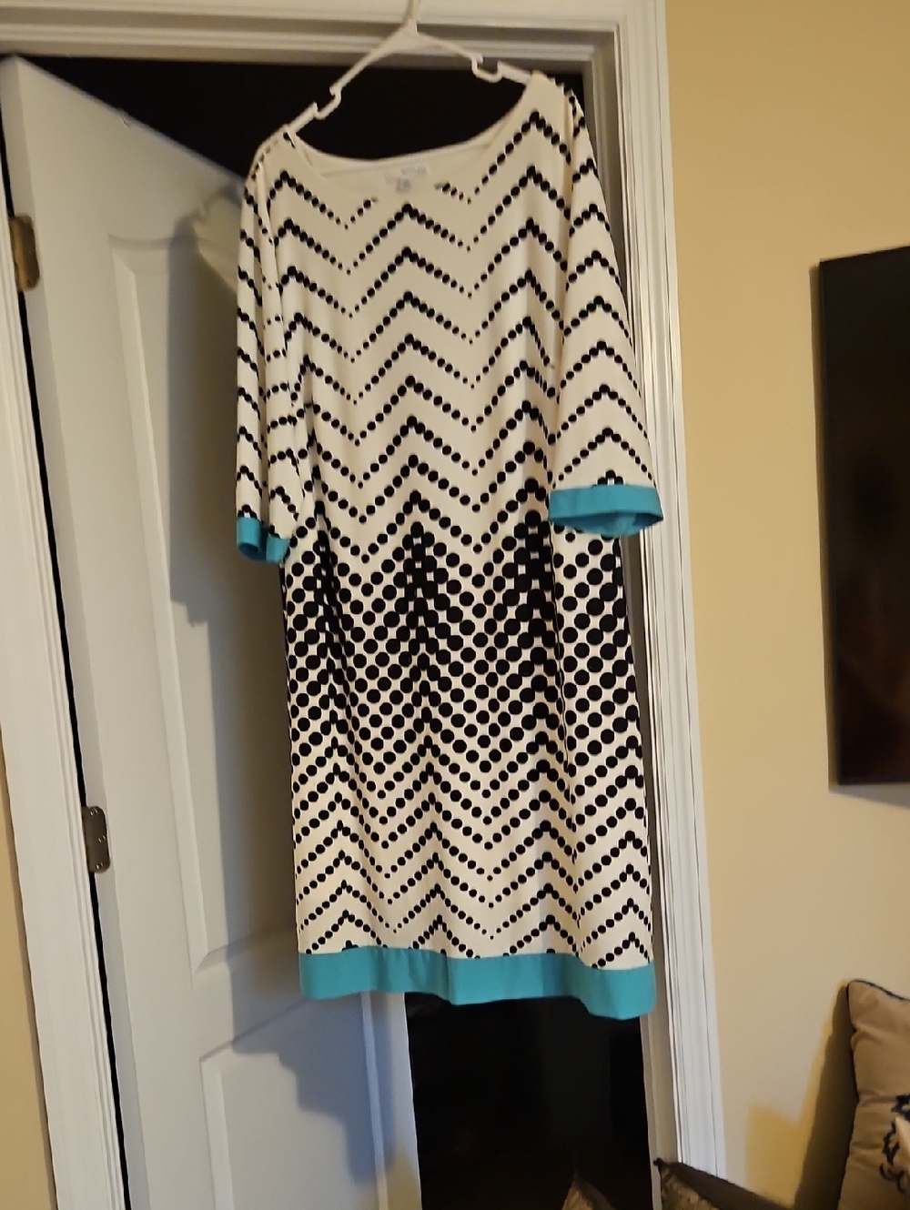 Studio One Cream Dress with Black Dot Chevron Pattern